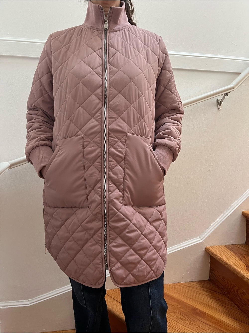 Andrew Marc Quilted Puffer Coat in Dusty Rose